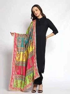 Women Chanderi Silk Handmade Multi Dupatta Embroidered Scarf With Sequence Work - Picture 1 of 5