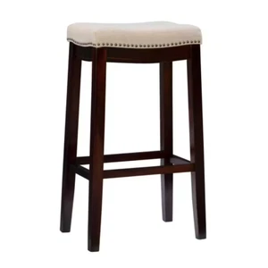 Concord Dark Walnut Finish Frame Barstool with Padded Beige Linen Seat FREE SHIP - Picture 1 of 11
