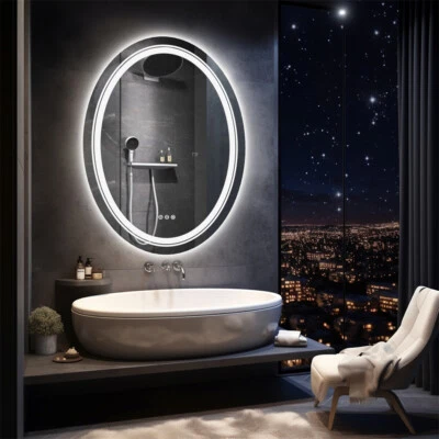 Oval Double Lighting LED Bathroom Mirror Wall Anti-fog Vanity Mirror with Touch  - Image 1 of 4