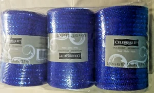 Blue Mesh Ribbon 5.5" Wide X 45 Feet each 3 Rolls in Pack Shimmer Crafts Wreath - Picture 1 of 2