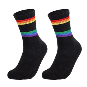 BLACK 25-28 Sweat Wicking Athletic Socks Cotton Tennis Socks Striped Crew S VA - Picture 1 of 10