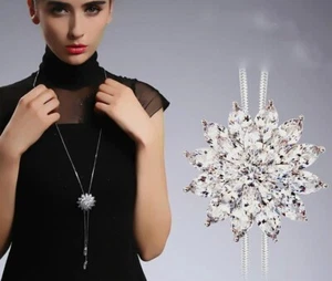 Collana lunga swarovsiki stile zirconi cristallo cigno maglione catena moda donna - Foto 1 di 12