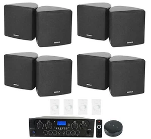 Rockville 4-Room Home Stereo+Wifi Receiver+(8) Black Cube Speakers+Wall Controls - Picture 1 of 12