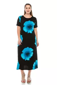 JOSTAR ABITO LUNGO Poly Spandex Maglia Slinky VIAGGIO NERO BLU S M L XL 2X 3X - Foto 1 di 6