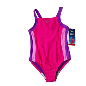 NWT Speedo Youth SwimsuitUPF 50+ Chlorine Resistant Medium Comfy Stretchy Trendy - Picture 1 of 11