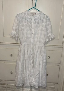 Anthropologie Sunrise Embroidered Shirt Dress in Cream Carnation Lily Rose 12 - Picture 1 of 4