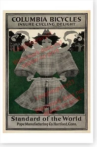 Columbia Bicycles Pope Manufacturing Young Woman Retro 1896 Poster - Bild 1 von 1