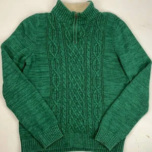 Lands End Boy's Green 100% Cotton Cable Knit Front 1/4 Zip Sweater Size Large - Picture 1 of 5