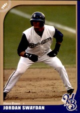 2007 Helena Brewers Grandstand #30 Jordan Swaydan Rancho Cucamonga California CA