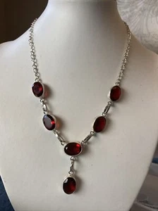 Collana in argento sterling 16" onice rossa nuova vecchio stock - Foto 1 di 4