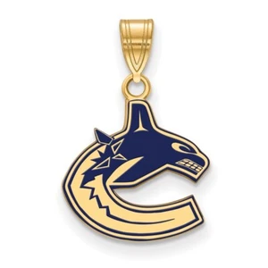 Sterling Silver Gold-plated NHL LogoArt Vancouver Canucks Small Enameled Pendant - Picture 1 of 2