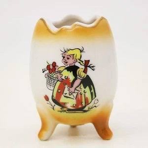 Jarrón de Colección Enesco Japón Dibujos Animados Cómic Chica con Canasta Letra Oro Blanco Huevo Tulipán - Imagen 1 de 8