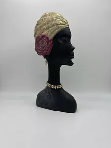 African Lady Statue with Rose Flower Head - Picture 1 of 7
