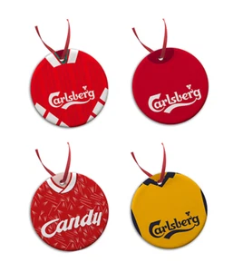 Liverpool Retro Shirts Kits Christmas Tree Decoration Bauble Ceramic Flat 4 Pack - Picture 1 of 5
