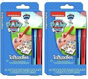 Lot 2 Disney Paw Patrol Chase Tattoodles Temporary Tattoo Glitter Pen Color Kit - Picture 1 of 4