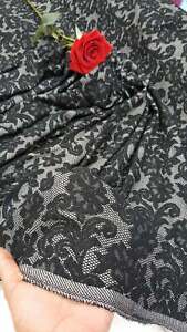 Floral Flowers Stretch Black Jersey knit Fabric by the Yard Gown Bridal Evening 