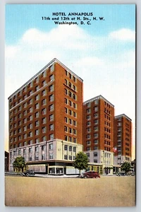 Postcard Washington, D.C. Hotel Annapolis Exterior View Street Automobiles Flag - Picture 1 of 2