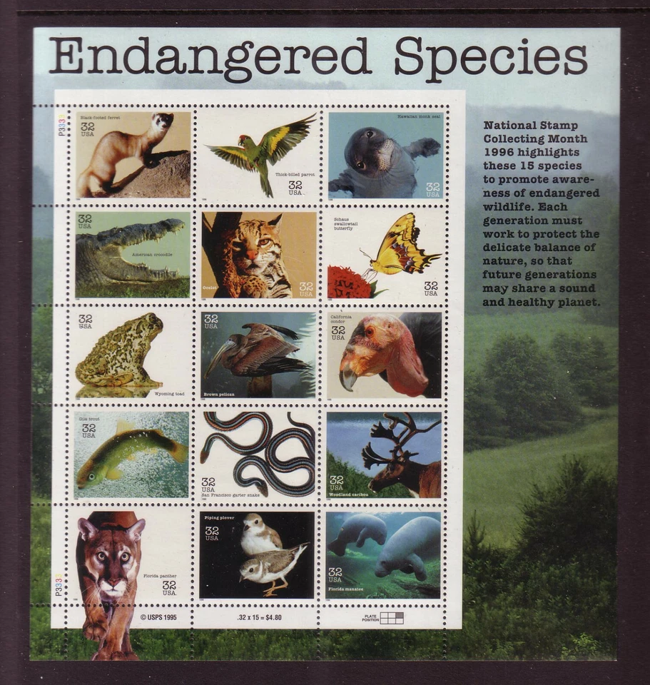 US #3105 Endangered Species 32 Cents Complete Sheet of 15 Mint Never Hinged - Image 1 of 1