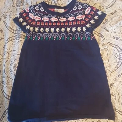 Vestido Suéter H&M Unicornio Regalo Navidad Vacaciones Azul Marino Niñas Talla 4-6  Foto 1 de 4