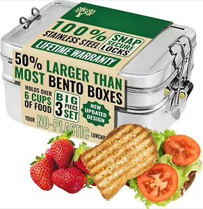 Stackable Stainless Steel Bento Box for Adults with Snack Pod - Holds 6 Cups - Picture 1 of 7