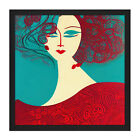 Portrait Red Haired Woman Art Deco Square Frame Print Picture Wall Art