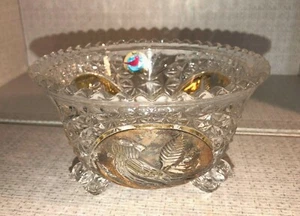 VINTAGE HOFBAUER BYRDES BLEIKRISTALL-FUSS-SÜSSIGKEITENSCHALE, GOLDVOGELMEDAILLONS - Bild 1 von 6