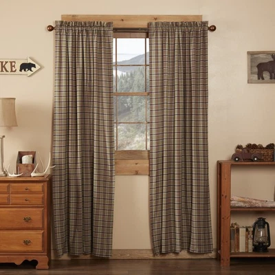 Rustic 84"x40" Panel Pair Tan Rod Pocket Wyatt Cotton Window Curtains VHC Brands - Image 1 of 4