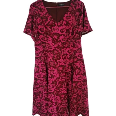 Lane Bryant Fit Flare Floral Pink Burgundy Dress size 20 Midi Party Summer - Image 1 of 4