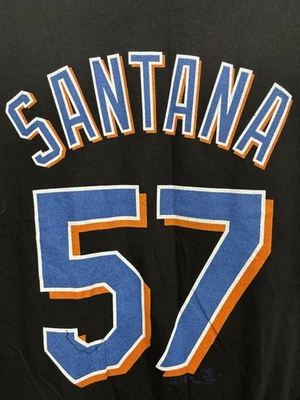 Camiseta New York Mets Majestic Para Hombres Santana #57 Negra Gráfica Manga Corta 2XT Foto 1 de 4