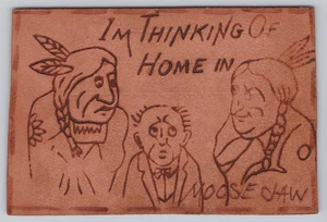 Moose Jaw Canada I'm Thinking Of Home Native Comic Old Souvenir Leather Postcard - Picture 1 of 2