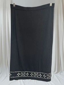 Cyrus Black Knit Beaded Jeweled Crystal Stretch Pencil Skirt Sz Lg NEW - Picture 1 of 6