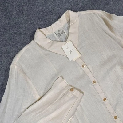 J.Jill Shirt Womens XL Ivory 100% Linen Button Front Mandarin Collar Long Sleeve - Image 1 of 4