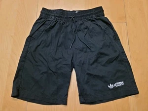 Adidas Shorts Men's Small Cotton Black Twill Elastic Waist Drawstring Ships Free - Picture 1 of 7