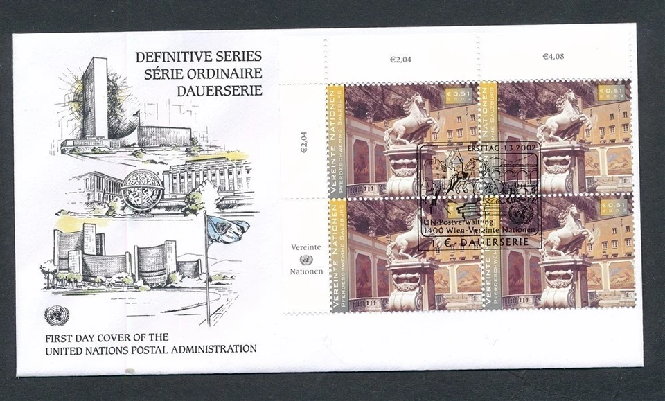 D463320 Oficina de las Naciones Unidas Viena FDC Serie Definitiva Caballo Estatua Salzburgo Foto 1 de 1