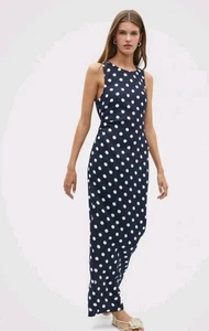 Seed Heritage  Linen Rouched Side Maxi Dress Blue Linen Spot Size 12 Nwt - Picture 1 of 11