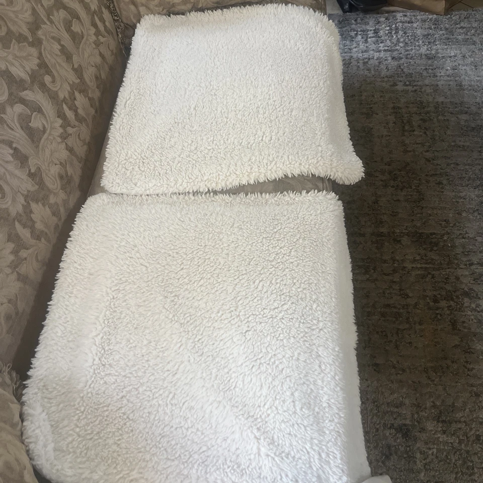 Pottery Barn Ivory White Faux Fur 26x26 Decorative Pillow Covers Set Of 2 - Image 1 of 4