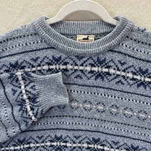 Vintage Winona Strickpullover Herren 2X Nordic Fair Isle Baumwolle Denim blau & weiß USA - Bild 1 von 8