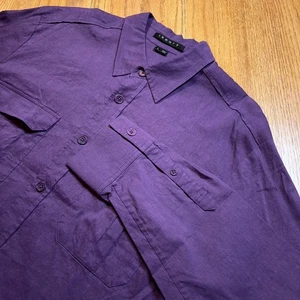 Theory Button Up Shirt Men's Large Linen Blend Purple Dress Casual - Picture 1 of 8