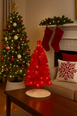 2ft Red Artificial Christmas Tree w/ 35 LED Lights & Stand Holiday Decor (3-2) - Image 1 of 3