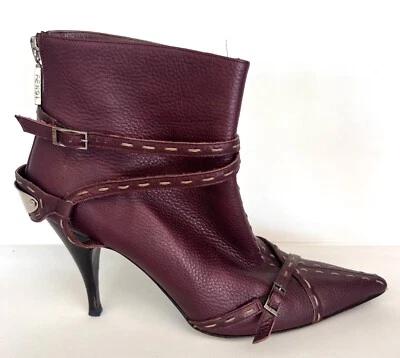 BOTINES FENDI MORADO CUERO MALVA TIRAS COSTURAS EXPUESTAS UE 39 Foto 1 de 4
