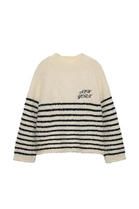 ZARA GIRLS SWEATER BEIGE STRIPED NEW YORK WOOL ALPACA KNIT BOXY 2209/702 11-12 - Picture 1 of 10