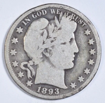 Medio dólar barbero 1893 ~ ¡En muy buen estado! ¡SIN PROBLEMAS! INV#2 Foto 1 de 2