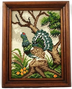 Vintage Germany Gobelin Tapestry Bird wood grouse Animal Hunters Framed - Picture 1 of 2