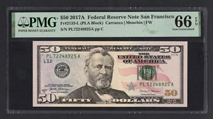 United States-Fed. Reserve 50 Dollars 2017A Fr#2133-L (PLA Block) UNC Grade 66 - Picture 1 of 2
