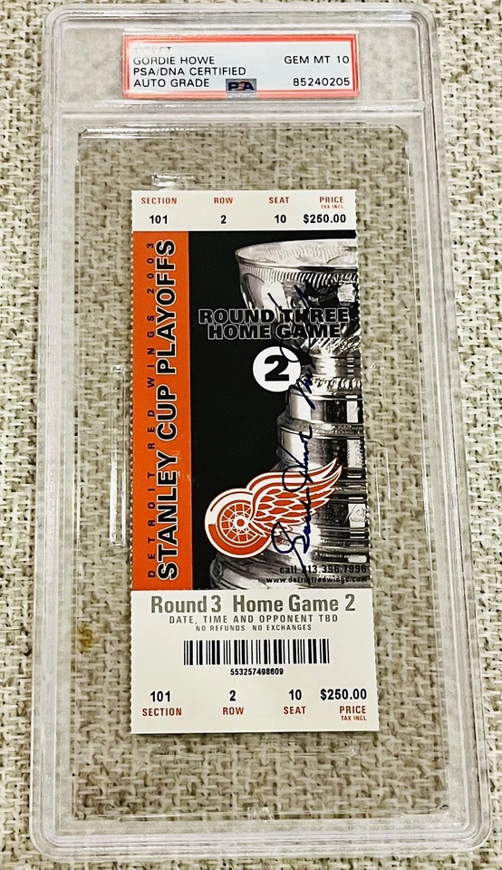 GORDIE HOWE Signed & Inscribed Detroit Red Wings Playoff Ticket Gem Mint 10 PSA - Image 1 of 4