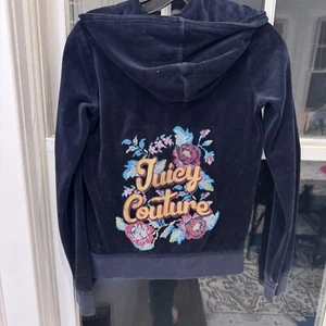 Juicy Couture Girls Embroidered Velour Hoodie Navy Blue Sz 14 Unique - Picture 1 of 10