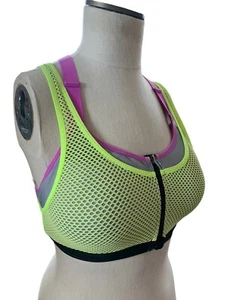 Victoria’s Secret VSX Sports Bra Mesh High Support Neon Yellow Front Zip Sz 34DD - Picture 1 of 6