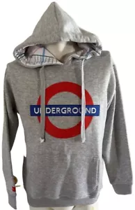 Vtg The Underground Londons Train Subway Gray Embroiderd Hoodie Sweatshirt Sz L - Picture 1 of 3