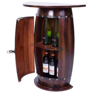 Vintiquewise Bar Cabinet 29.5"x24"x11.75" Wine Barrel Console Lockable Cabinet - Picture 1 of 7