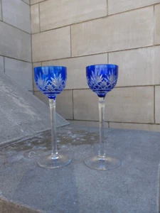 Cut to Clear Cobalt Stemmed CORDIALS 6.5" ( a Pair) - Afbeelding 1 van 13